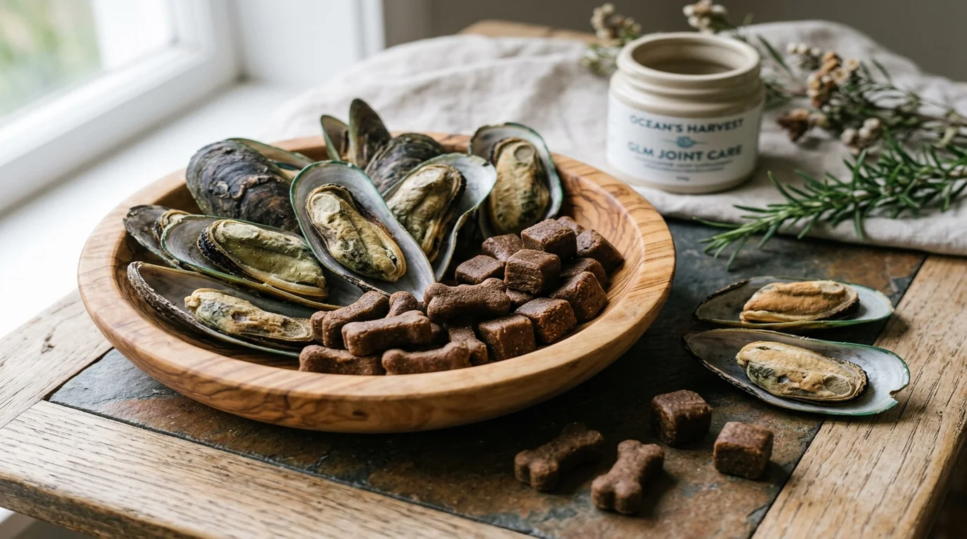 Whole freeze dried New Zealand green lipped mussels and glucosamine chondroitin joint chews