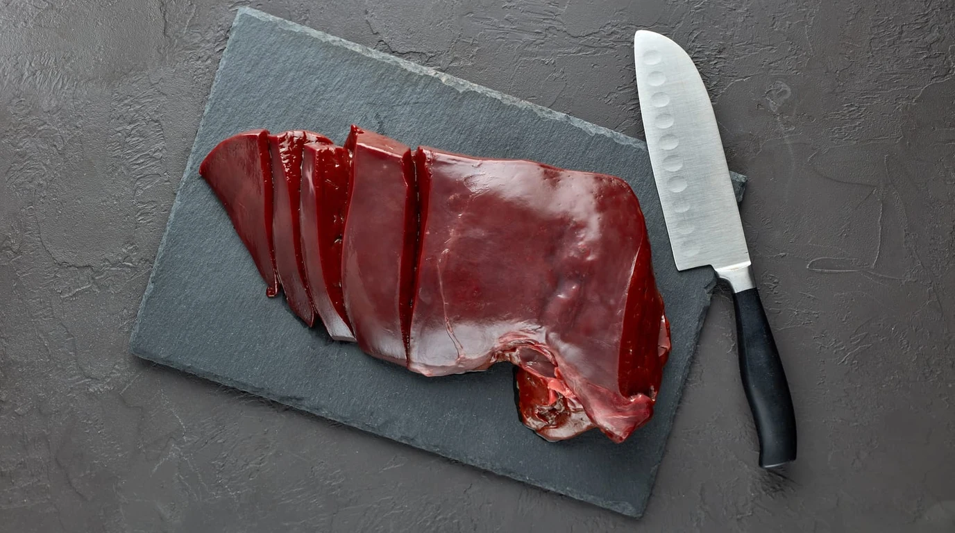 Fresh Raw Beef Liver and Heart Prepared as Whole Food Nutrition for Dogs